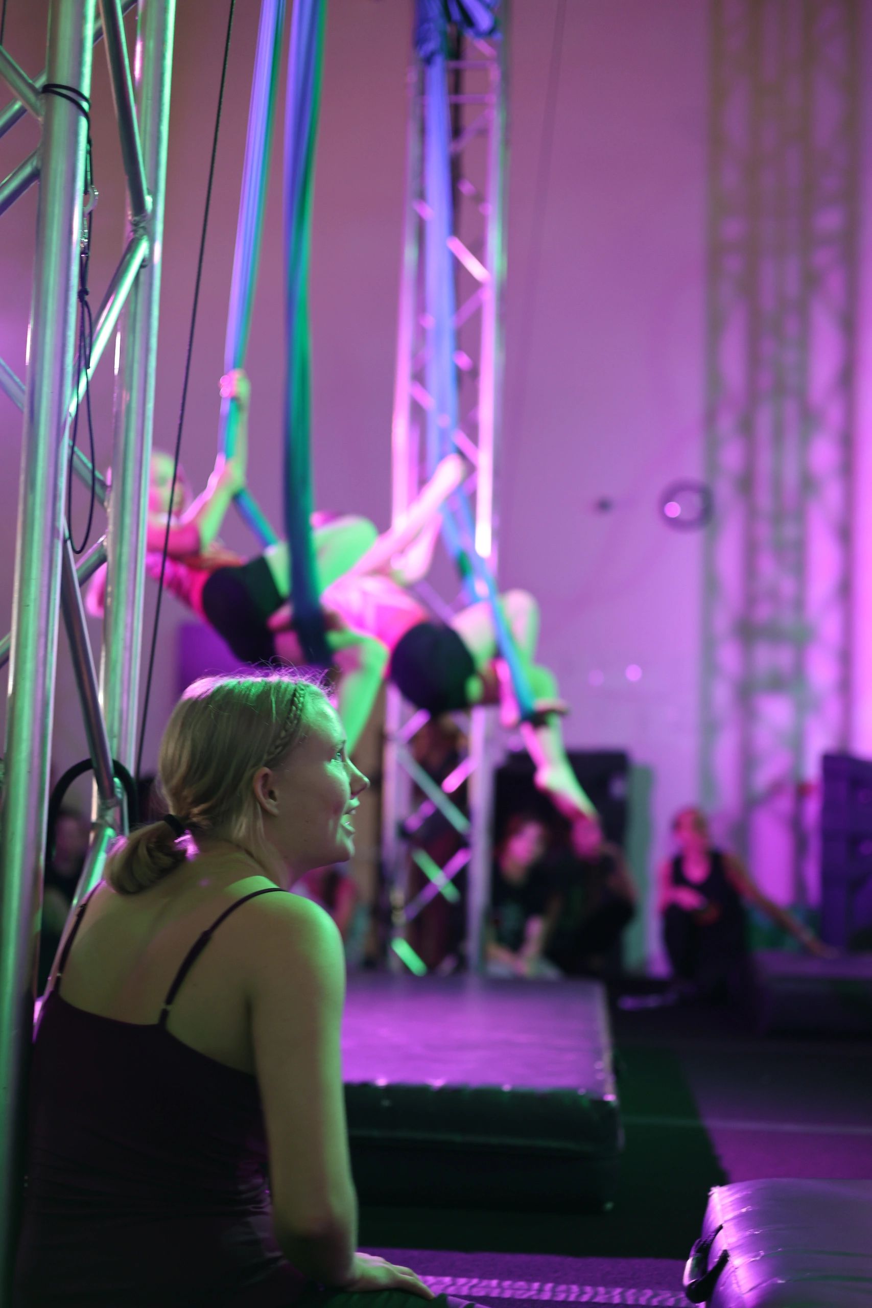 Aerial Ovation performers preparing to take the stage